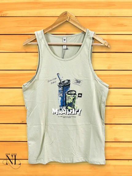 Stylish Cream Printed Cotton Vest Trendy Gym & Casual Wear