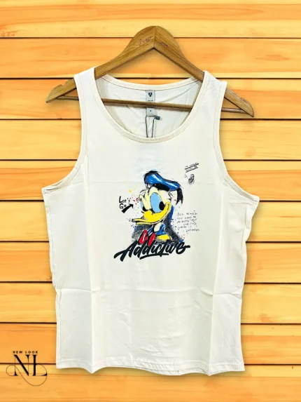 White Printed Cotton Vest | Gym & Casual Essential