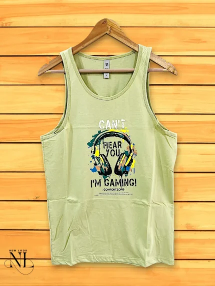 Lite Yellow Printed Cotton Vest for Men Summer Gym & Casual Wear