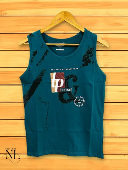 Dark Green Printed Cotton Vest Gym & Casual Wear