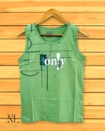 Lite Green Printed Cotton Vest | Fresh Gym & Casual Wear