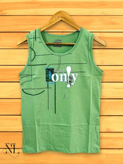 Lite Green Printed Cotton Vest | Fresh Gym & Casual Wear