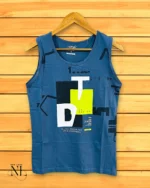 Printed Royal Blue Cotton Vest for Men | Gym Wear