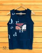 Navy Blue Printed Cotton Vest Gym & Casual Wear