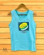 Sky Blue Printed Cotton Vest for Men | Stylish Gym