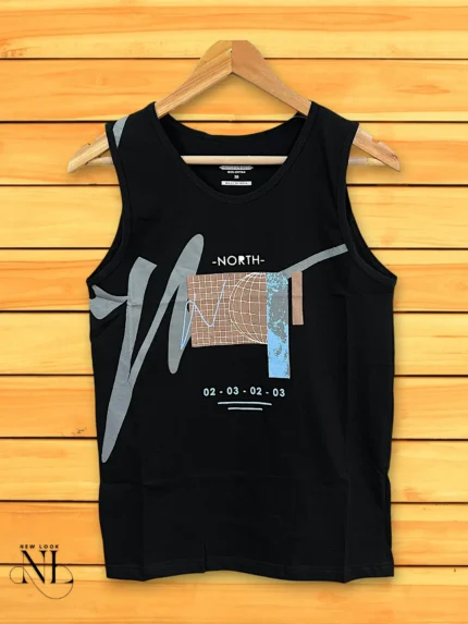 Black Printed Cotton Vest for Men | Stylish & Breathable