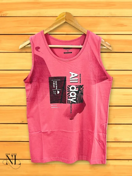 Pink Printed Cotton Vest Stylish & Breathable Gym Wear