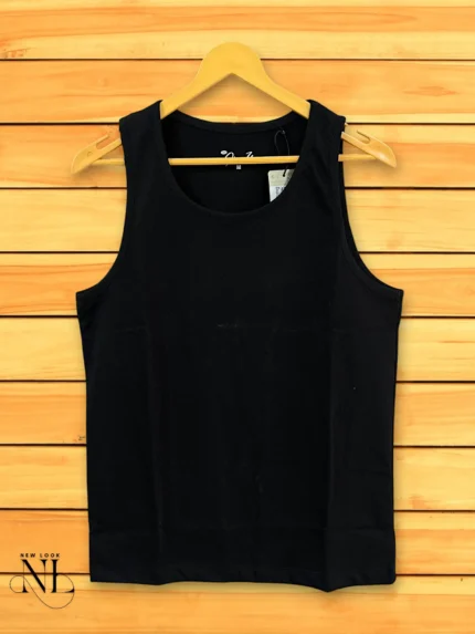 Black Plain Vest for Men | Cotton Sleeveless Undershirt