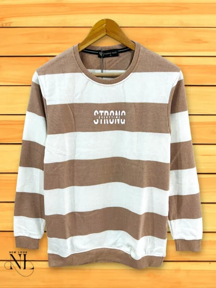 "Men's Dark Cream Stripe T-Shirt | Soft Cotton Regular Fit