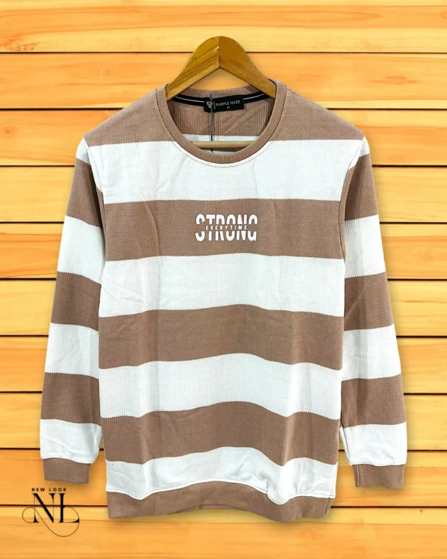 "Men's Dark Cream Stripe T-Shirt | Soft Cotton Regular Fit