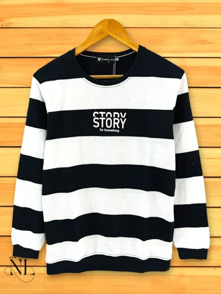 "Men’s Black Stripe Full T-Shirt | Soft Cotton Regular Fit
