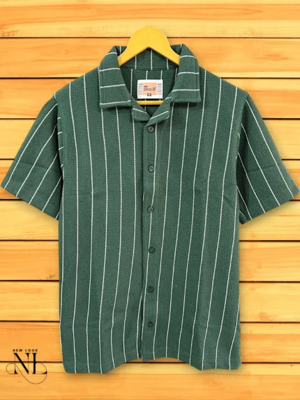 Dark Green Stripe Oversized Shirt Imported Blend