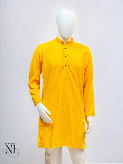 Yellow Chikankari Plain Kurta for Men| Elegant Ethnic