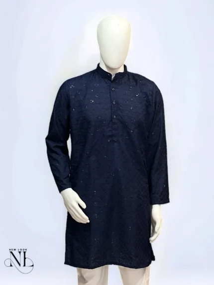 Navy Blue Chikankari Plain Kurta Elegant Ethnic Wear