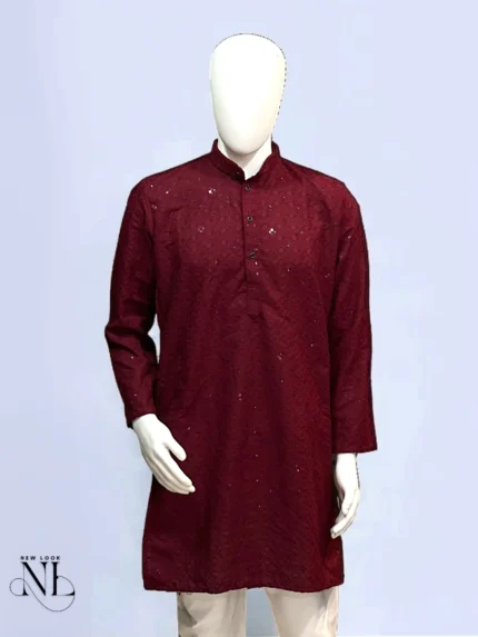 Wine Chikankari Plain Kurta for Men| Elegant Ethnic