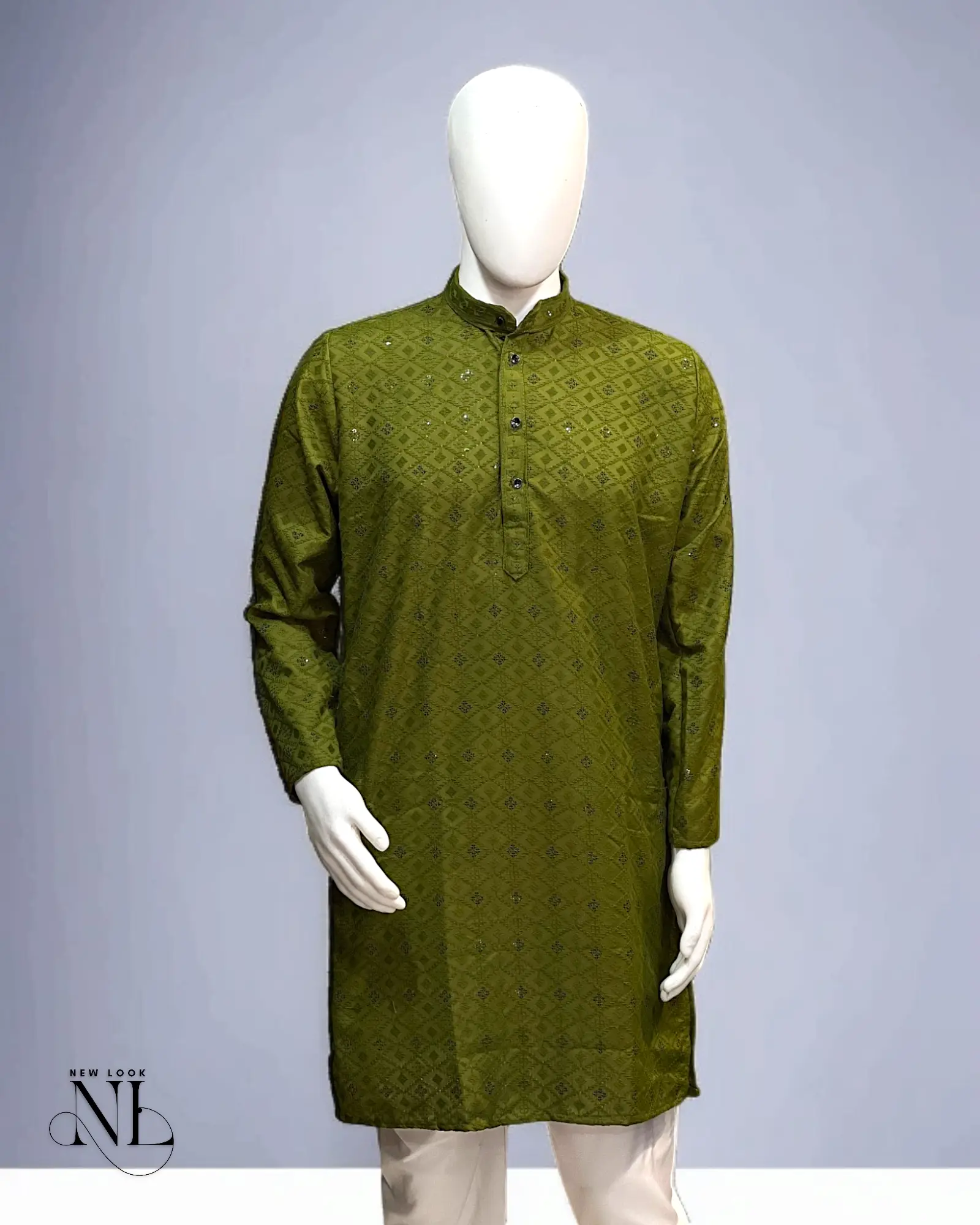 Olive Green Plain Chikankari Kurta for Men Lucknowi Olive Green Plain Chikankari Kurta for Men Lucknowi