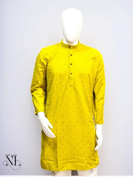 Premium Yellow Chikankari Plain Kurta Handcrafted Luxury
