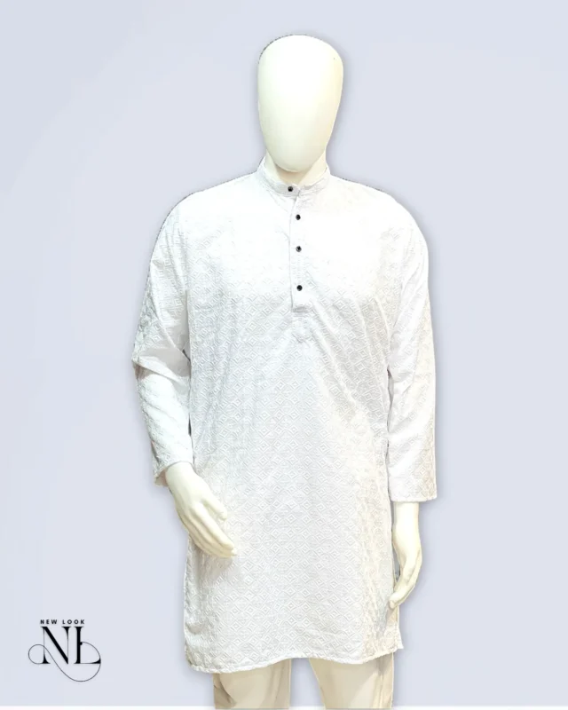 White Chikankari Kurta for Men Traditional Hand Embroidery