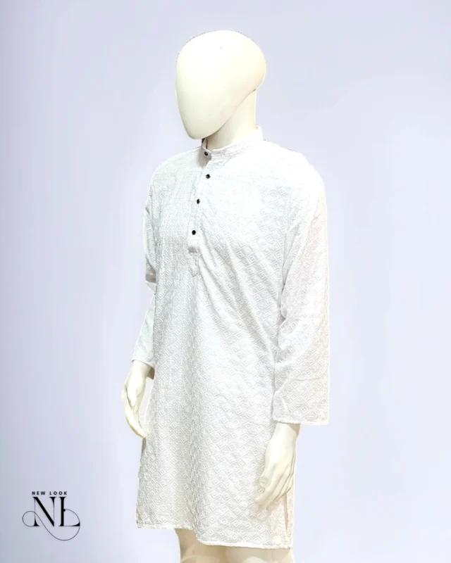 White Chikankari Kurta for Men Traditional Hand Embroidery