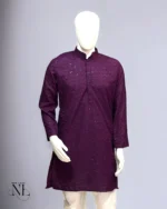Royal Purple Plain Chikankari Kurta for Men Lucknowi Craft