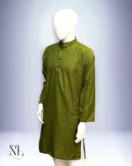 Olive Green Plain Chikankari Kurta for Men Lucknowi