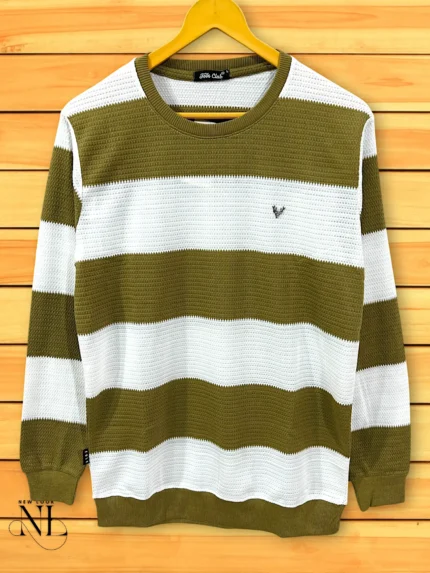 Olive Green Stripe T-Shirt for Men Earthy Casual Wear
