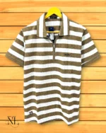 Cream Stripe Half Polo T-Shirt for Men Premium Imported