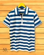 Royal Blue Stripe Half Polo T-Shirt for Men Premium Imported
