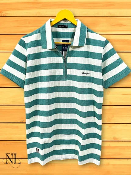Lite Green Stripe Half Polo T-Shirt for Men Stylish Imported