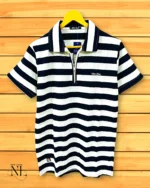Black Stripe Half Polo T-Shirt for Men | Stylish Imported