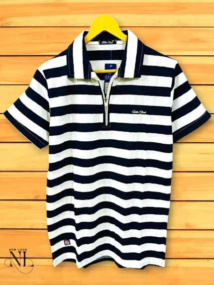 Black Stripe Half Polo T-Shirt for Men | Stylish Imported