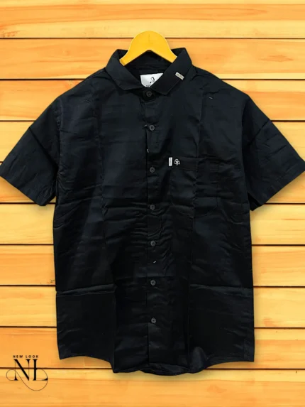 Black Plain Half Shirt For Men Stylish Cotton