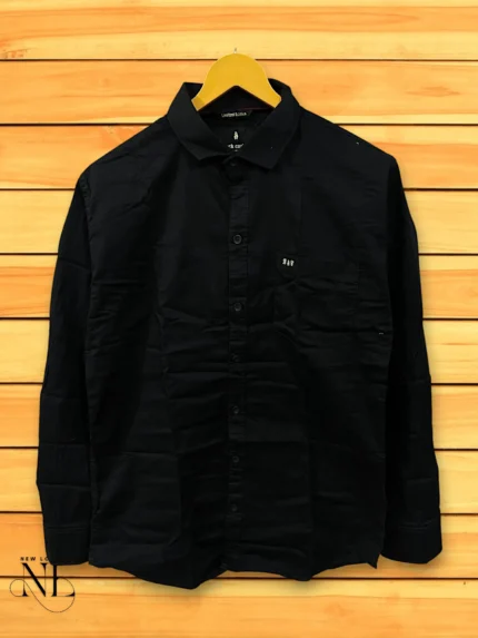Plain Stylish Black Full Shirt Slim Fit Party Wear