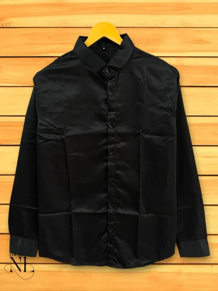 Plain Black Partywear Full Shirt Slim Fit