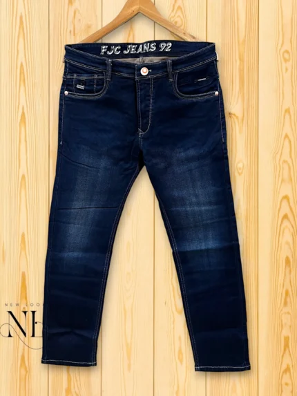 Stylish Navy Blue Ankle Fit Jeans for Men | Slim-Tapered