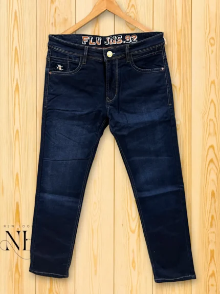 Dark Blue Plain Denim Jeans for Men | Classic Straight Fit