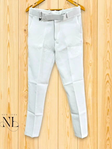 White Cotton Formal Pants for Men | Slim Fit Office Wear