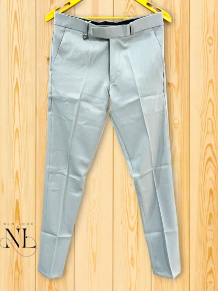 Light Grey Cotton Formal Pants | Slim Fit Office Wear