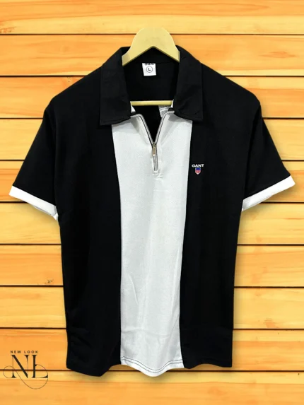 Classic Plain Black Zip Half Imported T-Shirt Premium Quality