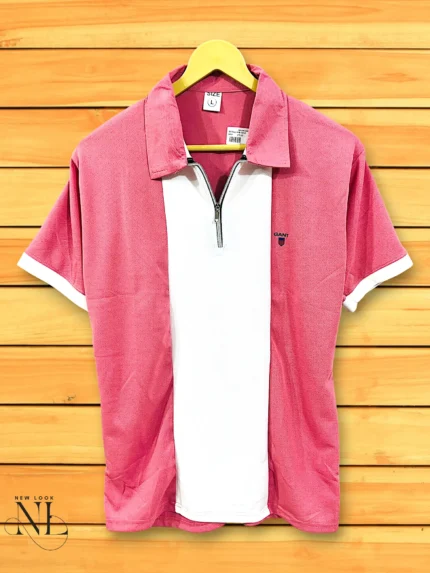 Stylish Dark Pink Plain Zip Polo T-Shirt Premium Quality