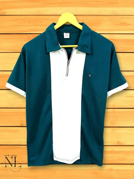 Stylish Teal Blue Zip Polo Half T-Shirt Premium Quality
