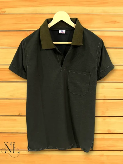 Style Trendy Dark Green Plain Polo Half T-Shirt Urban Minimalist