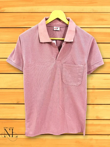 Casual Wear Baby Pink Plain Half Polo T-Shirt rendy