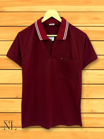 Classic Maroon Plain Polo Half T-Shirt Premium Meti