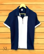 Classic Navy Blue Polo Zip Half T-Shirt Stylish & Comfortable