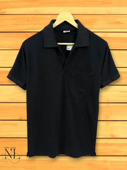 Stylish Plain Black Polo Half T-Shirt Premium