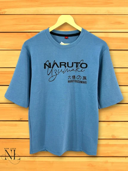 Classic Glaucous Blue Printed Oversize T-Shirt Stylish Streetwear