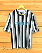 Trendy Matte Black Stripe Oversize T-Shirt Premium Streetwear