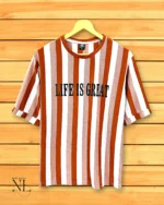 Trendy Dark Orange Stripe Oversize T-Shirt Bold Streetwear Style