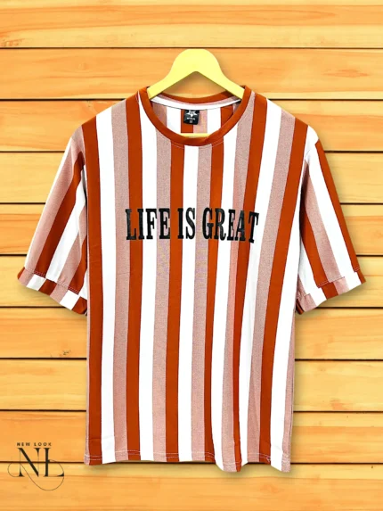 Trendy Dark Orange Stripe Oversize T-Shirt Bold Streetwear Style